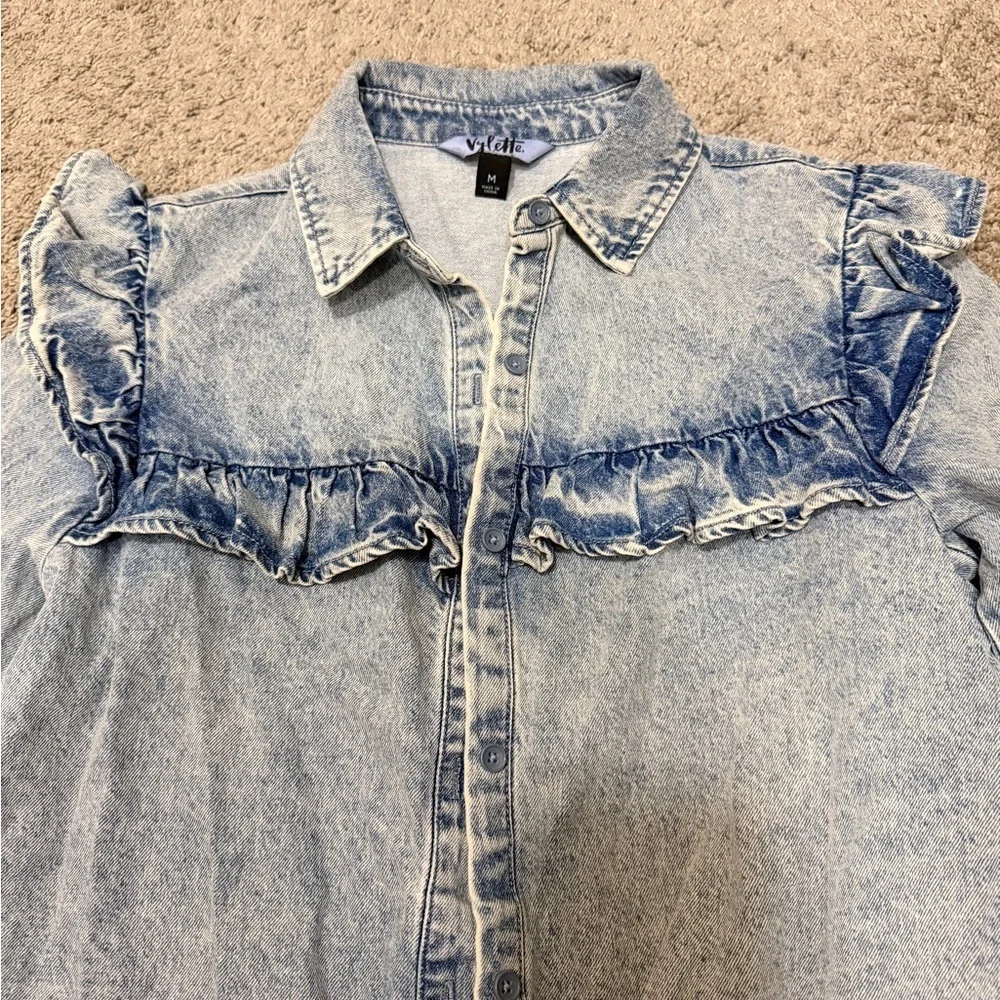 Vylette Ruffled Denim Button-Up - Picture 2 of 4
